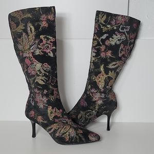 Cami Leather knee boots floral print